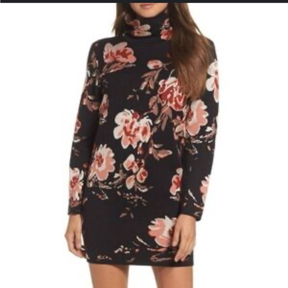ALI & JAY Floral Turtleneck Cozy Knit Sweater Mini Dress